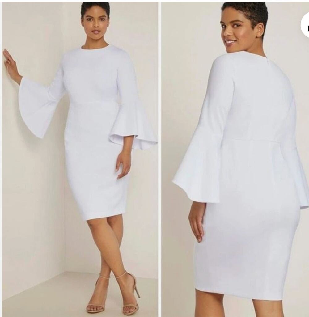 Eloquii White Scuba Dress Flare Sleeves Cocktail Party Plus Size 18